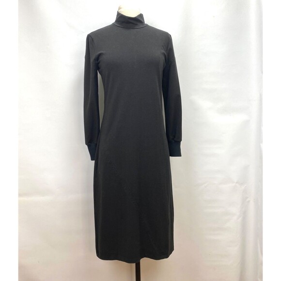 Blue Canoe Organic Black Dress Small Midi Knit Long Sleeves Mock Neck Career - Picture 1 of 13
